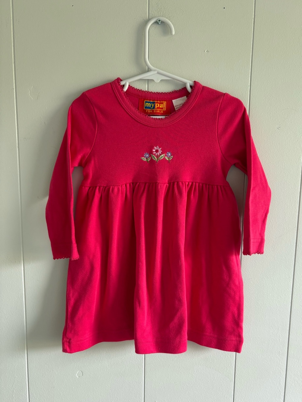 Vintage Pink Girls Toddler 18M “My Pal” Bright Long Sleeve Dress